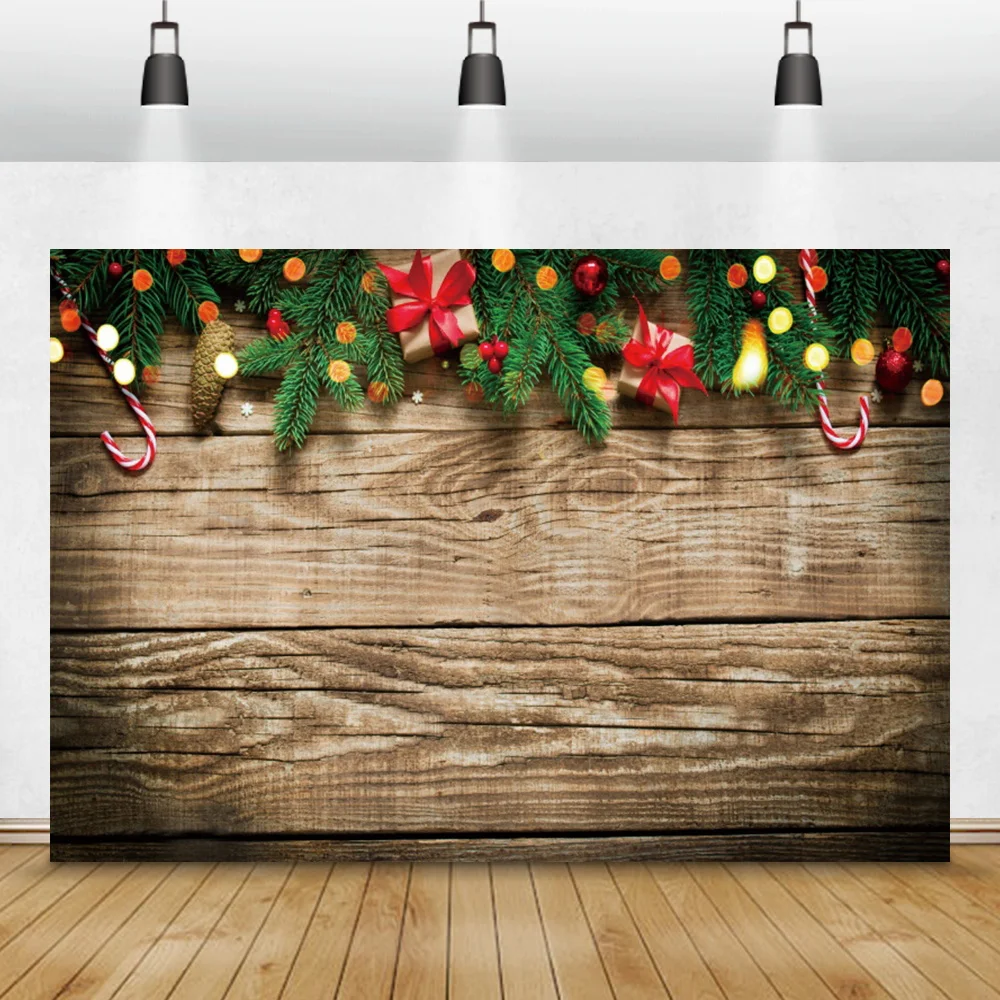 Kerst Houten Achtergrond Planken Board Grenen Bladeren Fotografie Achtergrond Kinderen Portret Familie Photocall Poster Foto Studio
