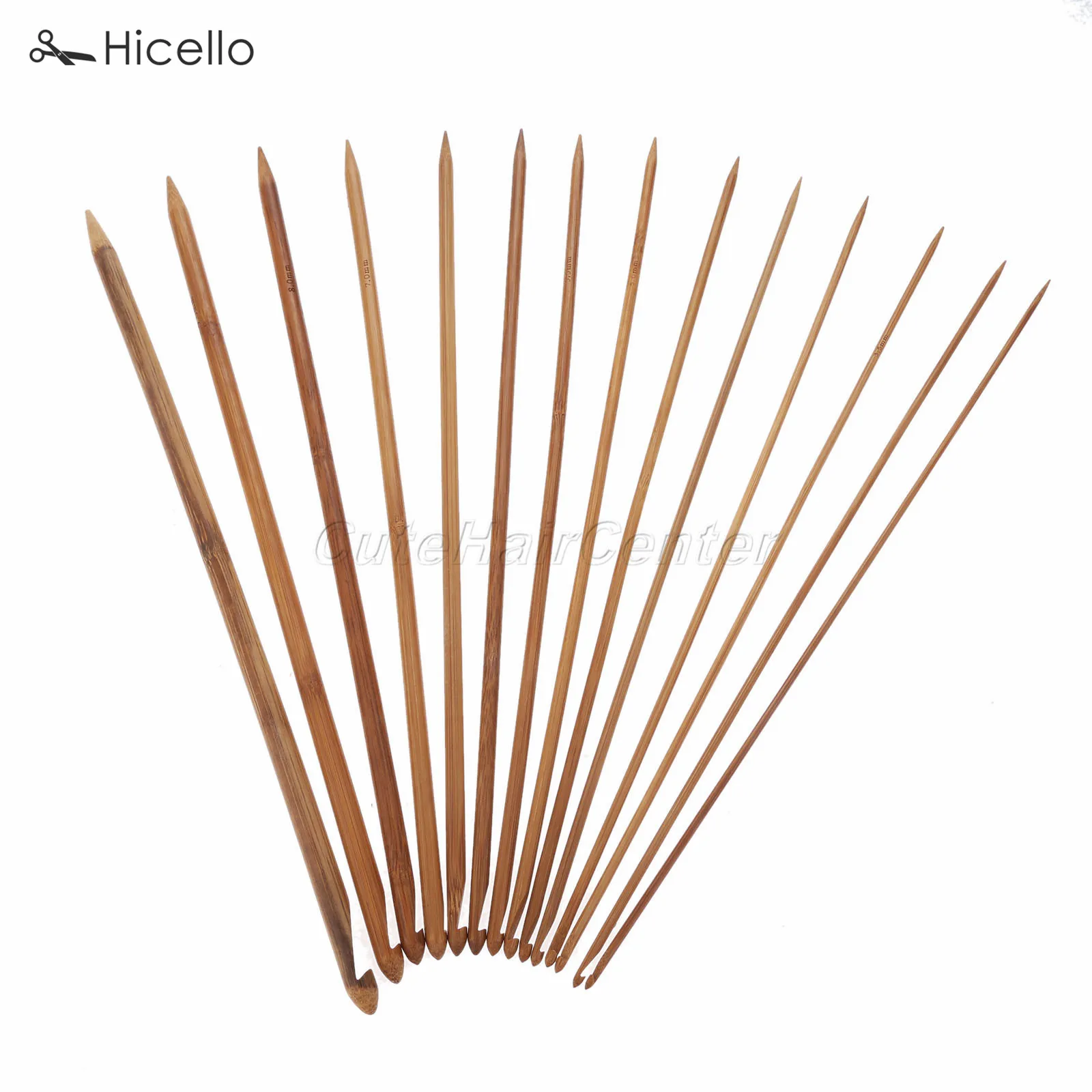 14pcs/set Crochet Afghan Hooks Bamboo longevity pointed knitting needles 35cm double tips Sweater weaving sewing Hicello