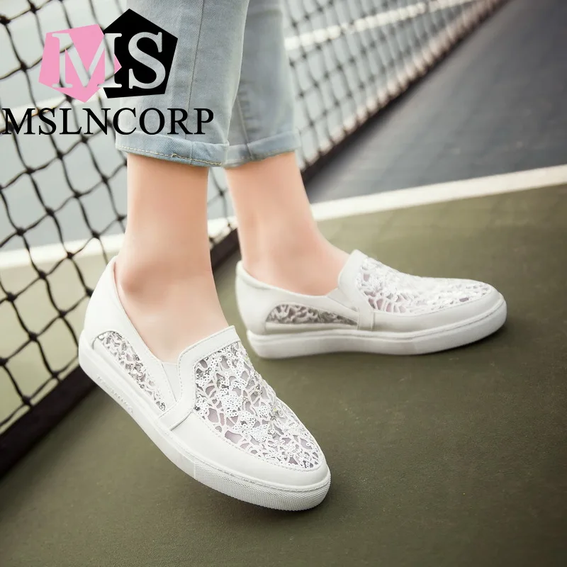 

Plus size 34-45 New Summer Women Shoes Casual Cutouts Lace Hollow Floral Breathable Platform Shoe Increased Internal Mujer Shoes