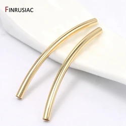 14K Gold Plated Long Curved Tube Beads, Acessórios para Fazer Jóias, 35mm