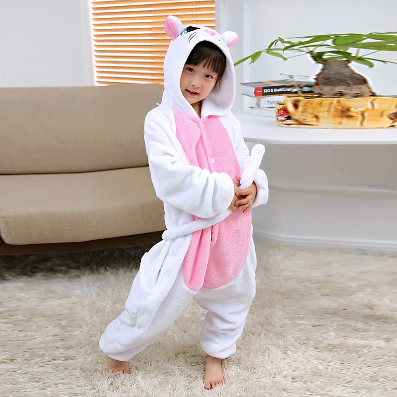 Bambino ragazzi gatto bianco lupo uccello Cosplay pipistrello One piece pigiama bambino neonate inverno indumenti da notte vestito da festa di Halloween Costume con cappuccio