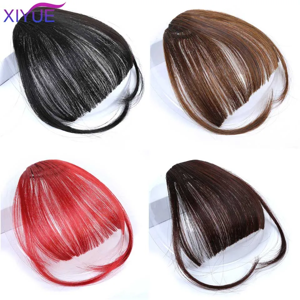 XIYUE flequillo falso para mujer adulta, pieza de cabello sintético, extensión de cabello, flequillo de aire, negro y marrón