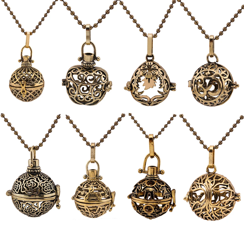 Mexico Chime Music Ball Aromatherapy Necklace Essential Oil Diffuser Vintage Perfume Locket Copper Pendant Women Fashion Jewelry