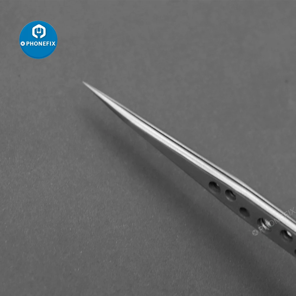 Pinzas antiestáticas de acero inoxidable, pinzas rectas de cabeza recta de alta precisión, herramientas manuales de reparación de PCB de teléfono, 1 ud.