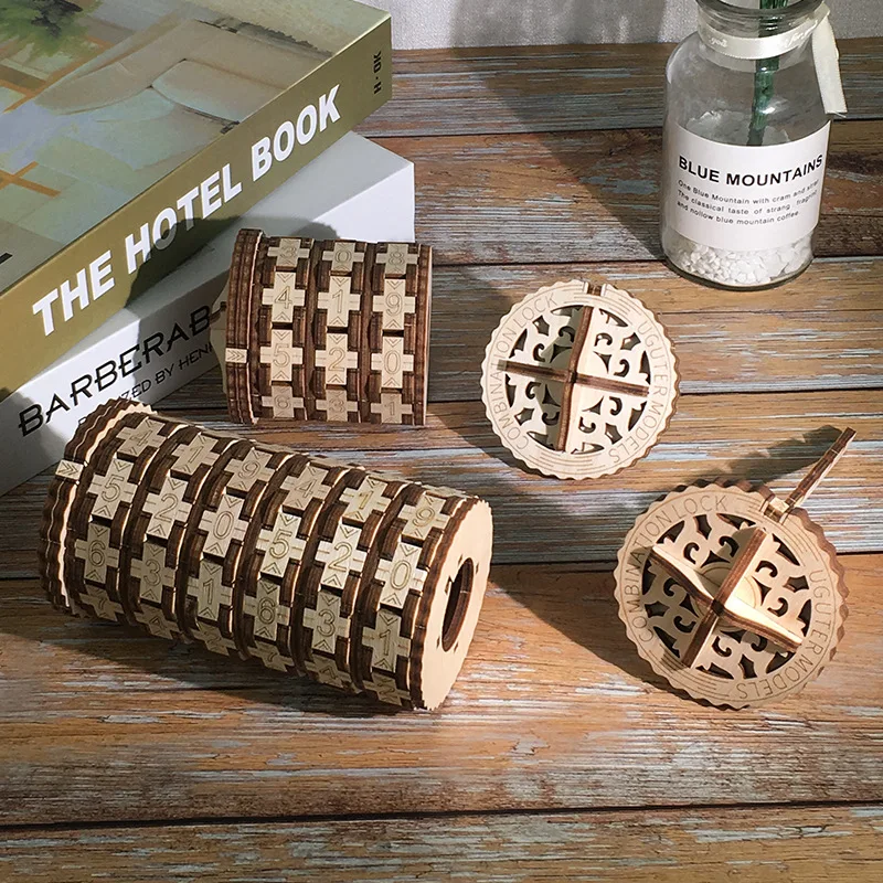 3D Wooden Puzzle Leonardo Da Vinci Code Toys Cryptex Locks Wedding Christmas Letter Password Escape Chamber Props