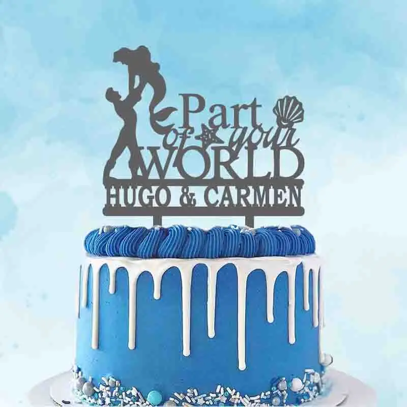 شخصية حورية البحر كعكة توبر مخصص اسم الزوجين جزء من عالمك حورية البحر حفل زفاف كعكة الديكور توبر YC207