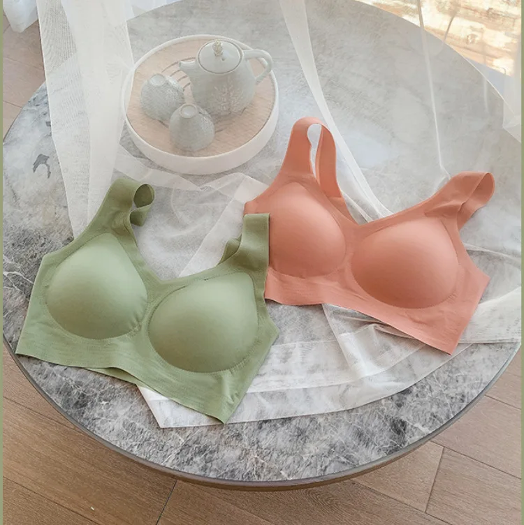 Summer Refreshing Sexy Seamless Soft Sporty Tops Underwear Women One-piece Light Thin Push Up Bras Without Rim Gather Brassiere