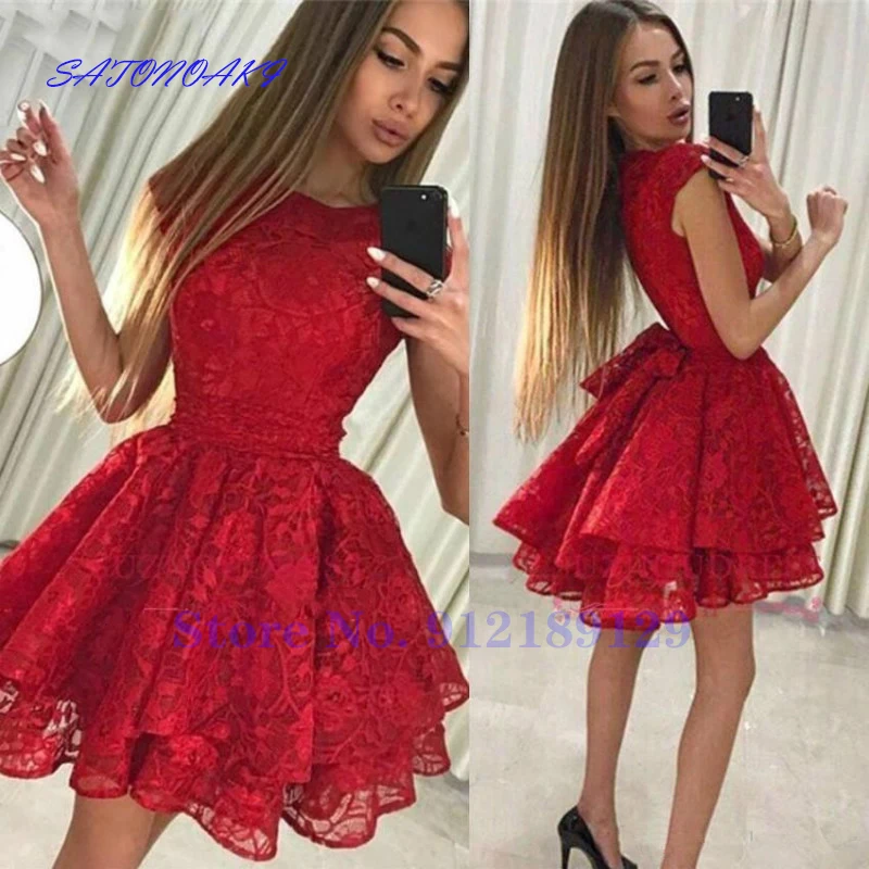 Vestidos De Fiesta Red Cocktail Dresses 2024 A-Line Cap Sleeves Short Mini Lace Elegant Homecoming Dresses Graduation Robes