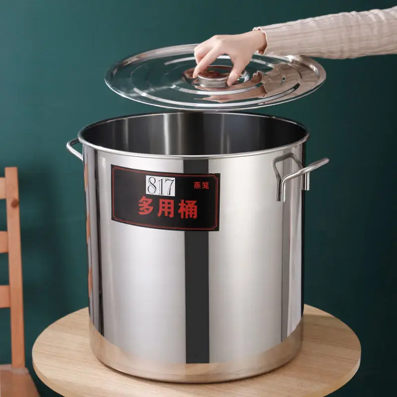 Commercial Stainless Steel Soup Bucket Milk Barrel Soup Pot Large Capacity Kitchen Restaurant Hotel Cookware Cooking Hotpot