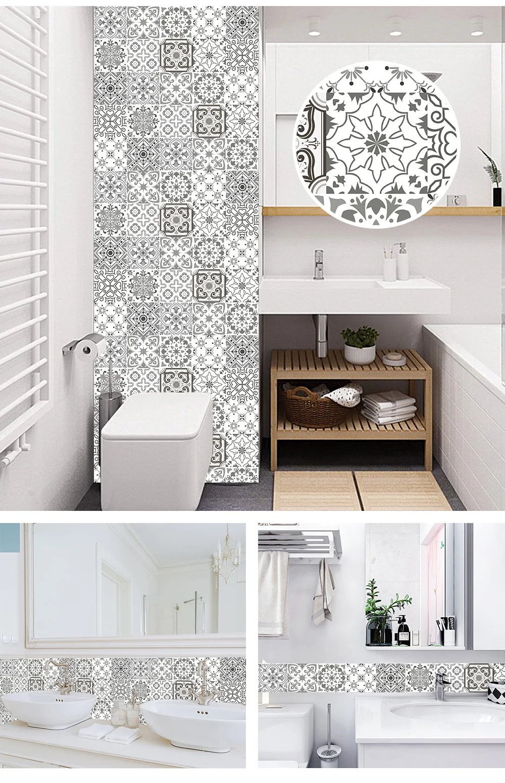 10/15/20cm Mandala Style Matte Surface Tile Sticker Peel & Stick Decoration Film For Tiles /Ground in Kitchen Wardrobe Wallpaper
