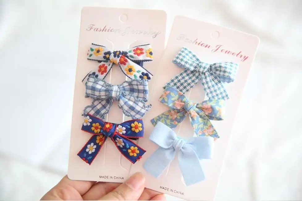 6pcs/set 2021 Children Cute Colors Plaid Bow Flower Ornament Hair Clips Baby Girls Lovely Sweet Hairpins Kids Hair Accessories