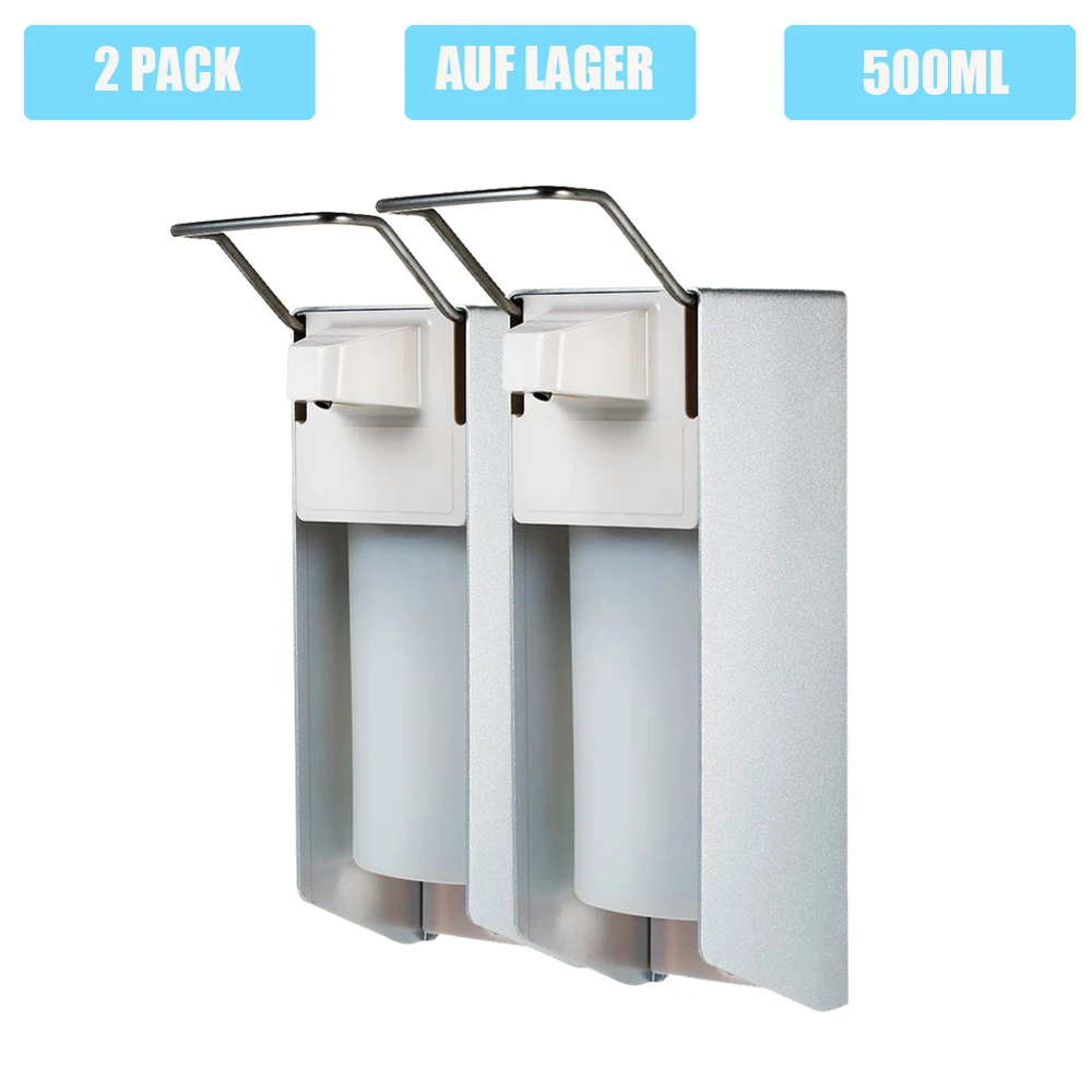 Soap Dispenser 2 Pack Wall Mounting Stainless Steel Elbow Pressure Soap Dispenser 500ml Disinfection Arm Lever Dispenser