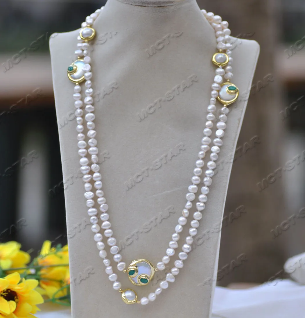 

MCT·STAR Z11671 50" 22mm White Jade Coin Baroque Freshwater Pearl Necklace