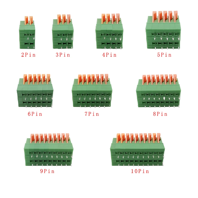 5Pcs KF141V 2.54mm Pitch  Green PCB Bent Foot Connectors 2/3/4/5/6/7/8/9/10 Pin Spring Screwless Terminal Blocks