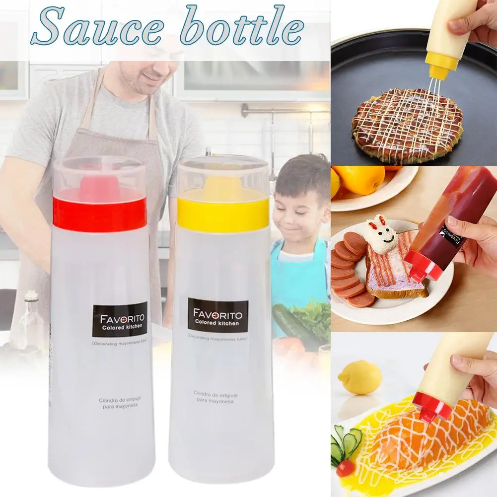 Kitchen Tool Domestic 4-hole Salad Sauce Squeeze  Oil Bottle Linearity Condiment Bottle Ketchup Plastic Storage Bottle