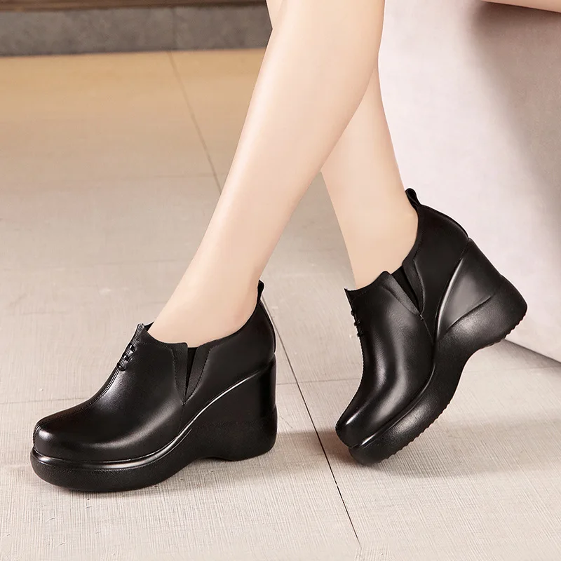 GKTINOO Wedges Shoes for Women 2024 Autumn Winter Platform Pumps Woman High Heels Leather Office Shoes Ladies Plus Size 33-43