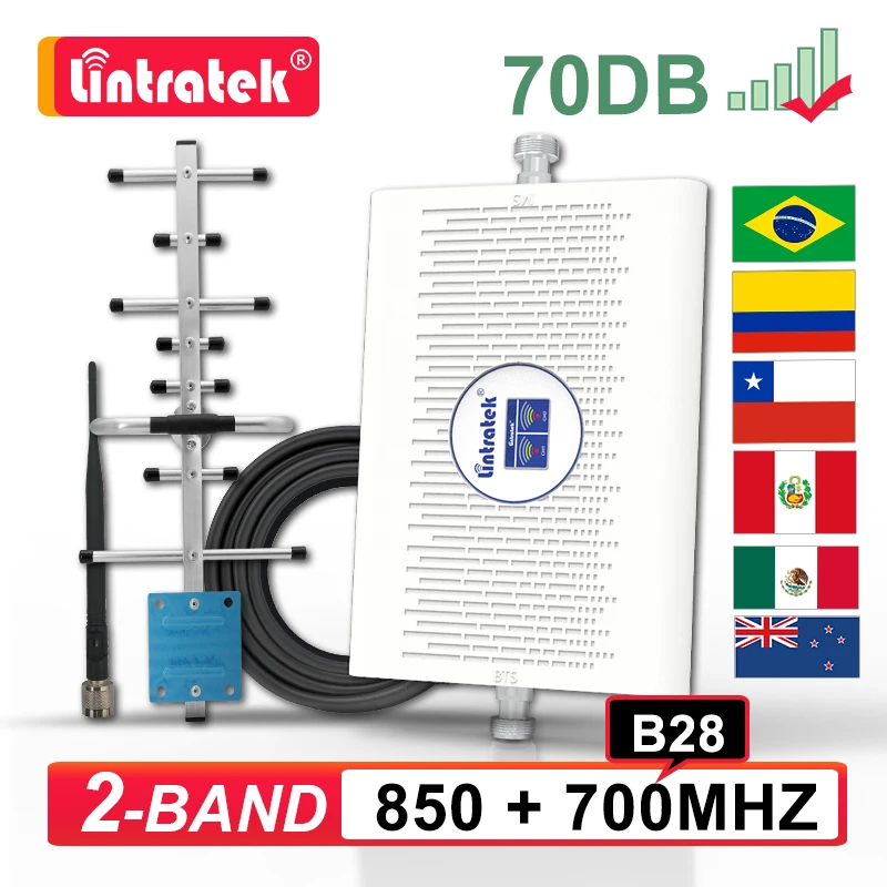 Lintratek 700 + 850 MHz B28 B5 Cell Mobile Signal Booster 2G 3G CDMA Band5 4G LTE Band 28 Cellular Amplifier Phone Repeater AGC