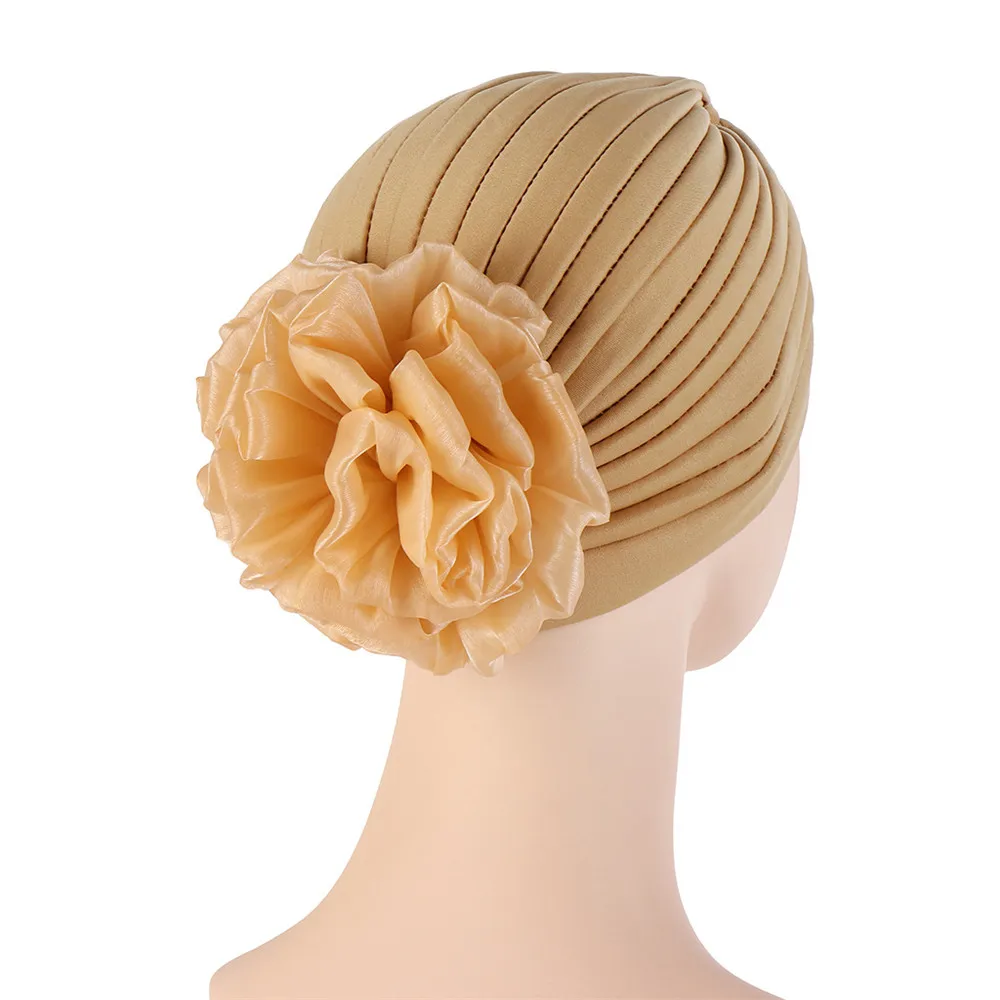 Grote Bloem Tulband Haaraccessoires Hoofd Wrap Hijab Hoed Chemo Beanie Vrouwen Moslim Haaruitval Sjaal Pet Hoofddeksels