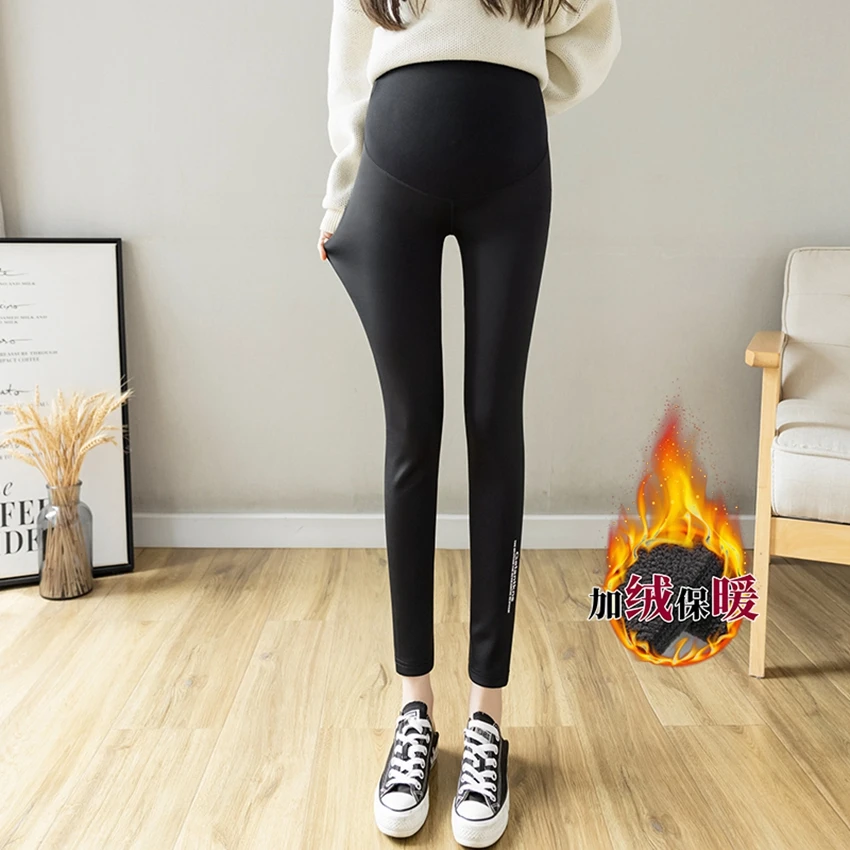 

Fashion maternity shark pants winter plus velvet thickening leggings pregnant women feet pants warm all-match yoga pants