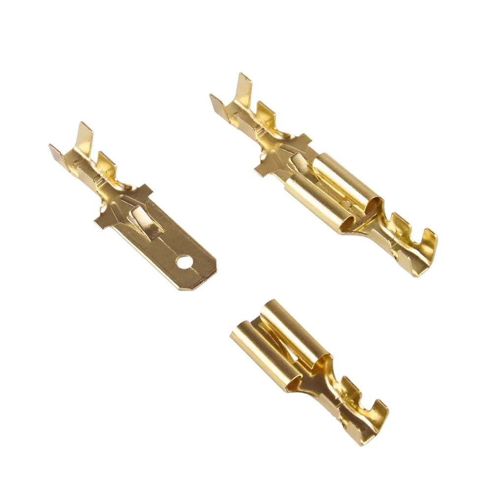 100 Stück/Set 7,8mm Crimpverbinder mit Widerhaken, Weiblich und Männlich, Gold Messing/Silber, für Auto-Lautsprecher und Elektrokabel – Detail 2