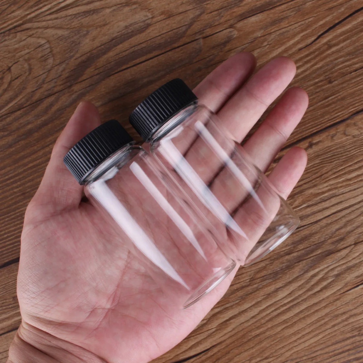 3pcs 65ml 37*90mm Glass Bottles with Black Plastic Lids spice bottle Candy Bottles Storage Jars Pill Container for Wedding Favor