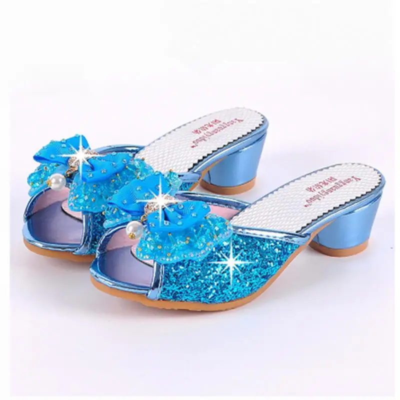 

Girls Summer Sandals Slipper Sequined Princesse Children High Heel Party Dress Shoes Leather Slipper For Kids Slides