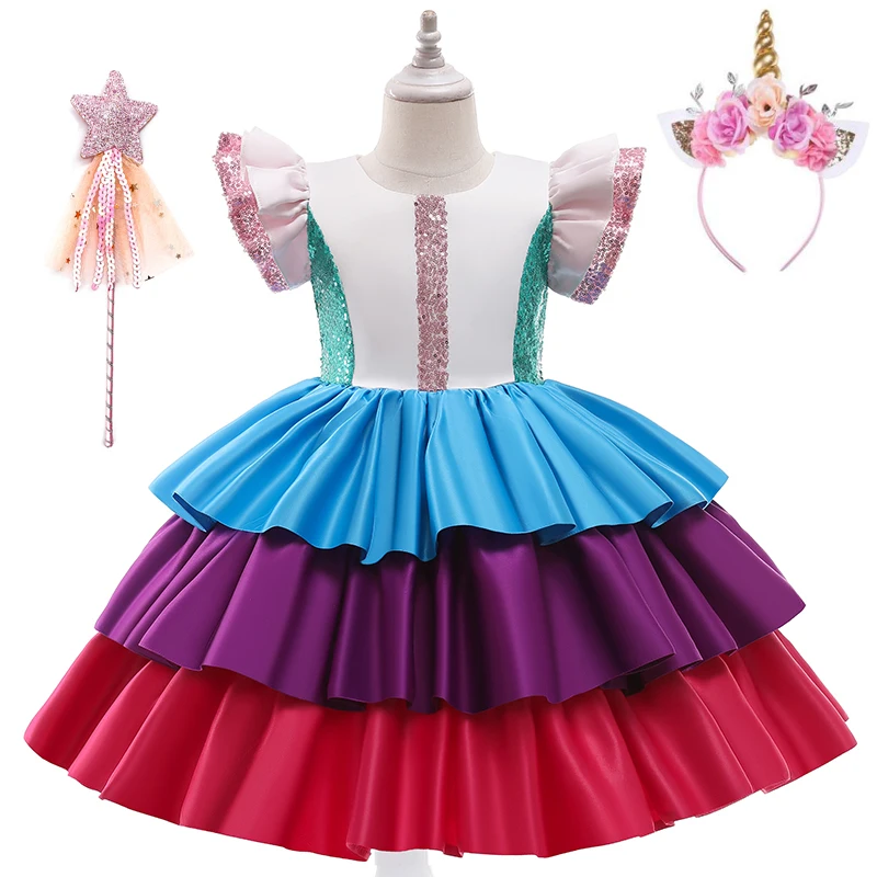 

Girl Princess Cosplay Dress Kids Christmas Halloween Sequins Cake Tutu Dresses Children Birthday Party Costume Colthing