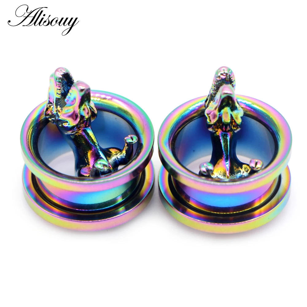 Alisouy 2pcs Fashion Dinosaur Ear Gauges Expander Stretchers Stainless Steel Earrings Plugs Tunnels Screw Piercing Body Jewelry