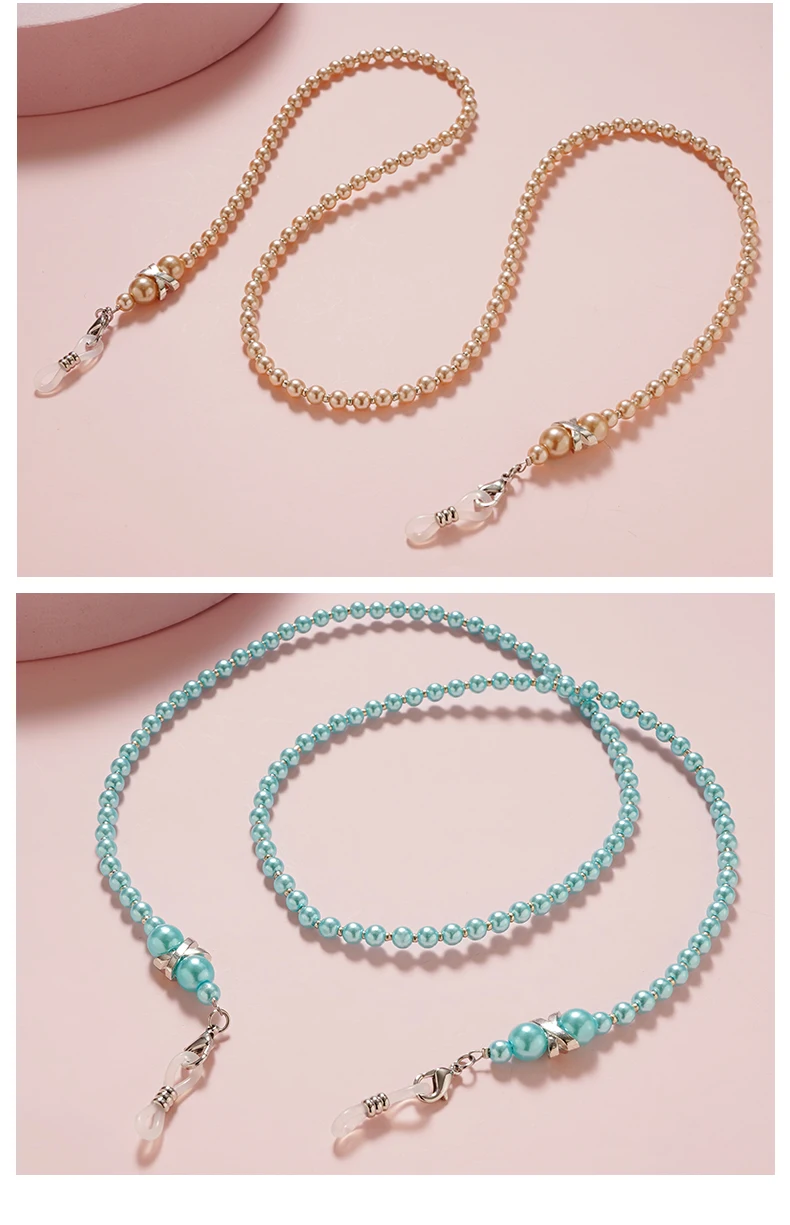Perlen-Sonnenbrillenkette zum Tragen des Halses mit Perlen-Lanyard-Kordelmasken, Sonnenbrillen-Lesebrillenkette, Brillenzubehör – Detail 8