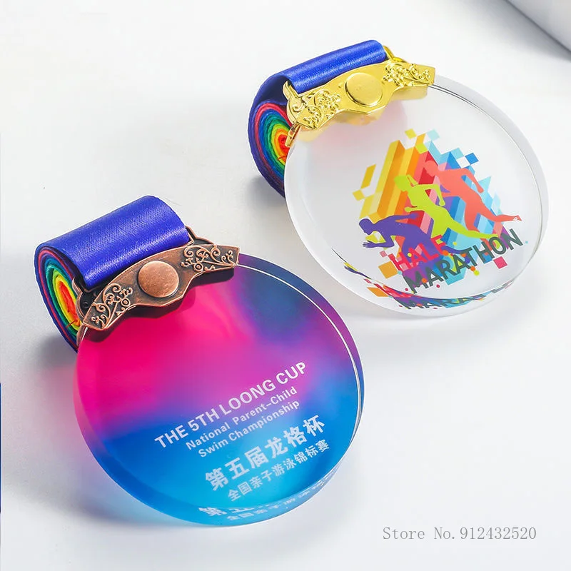 Color Printing Crystal Medal, Custom Sports Marathon, Home Decoration, Gold Medal, Student Graduation, Academic Souvenir