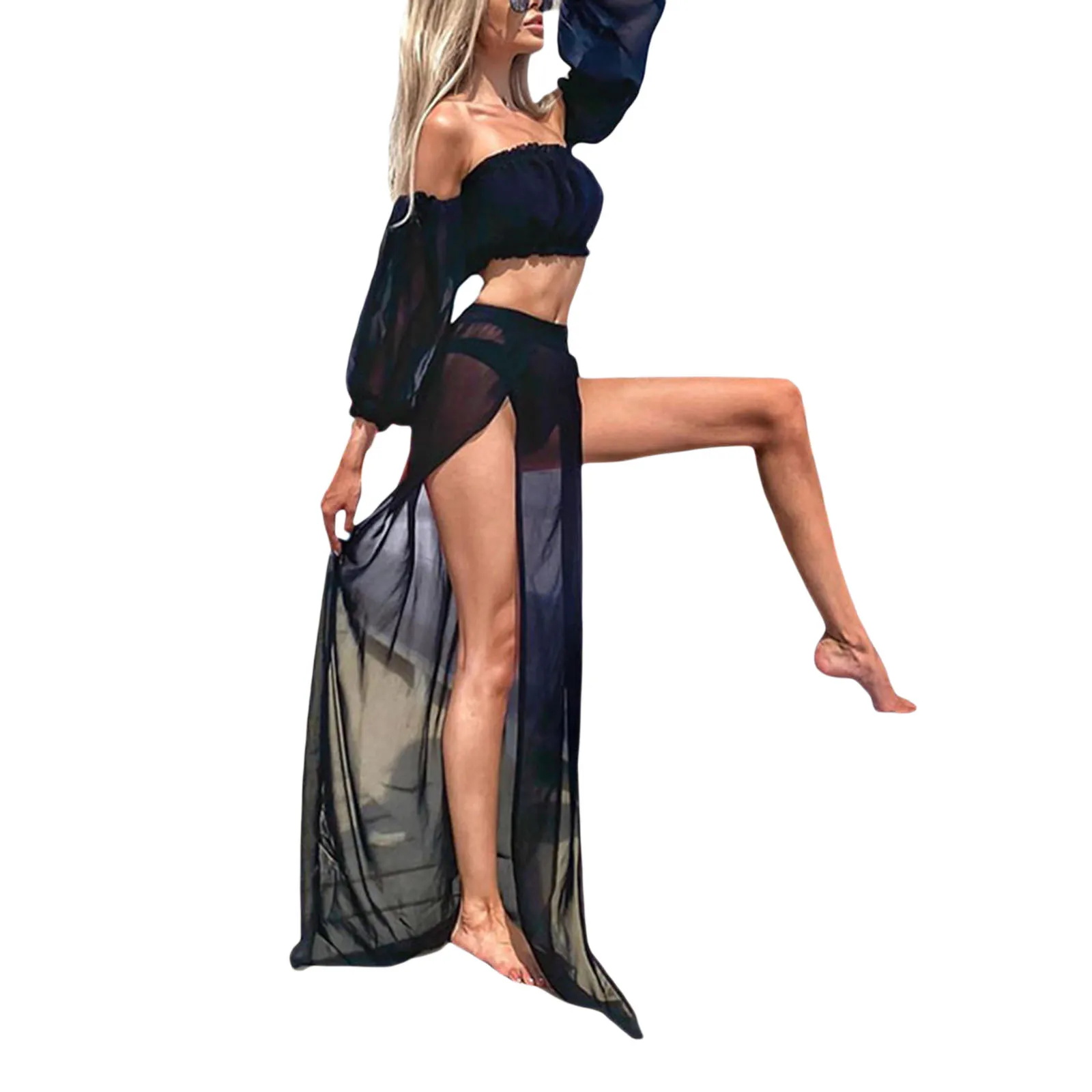 Nowa gorąca sprzedaż zestaw odzieży damskiej, Off Shoulder bluzki z długim rękawem i Cover Up spódnica dwuczęściowy garnitur dla podróżujących