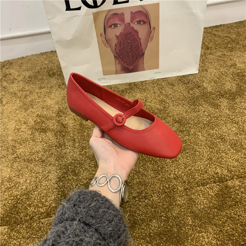 Bailamos Women Red Lightweight Shoes Square Toe Slip On Vintage Soft Ballet Flats Female Shoes Ballet Flats Casual Sneaker Shoe