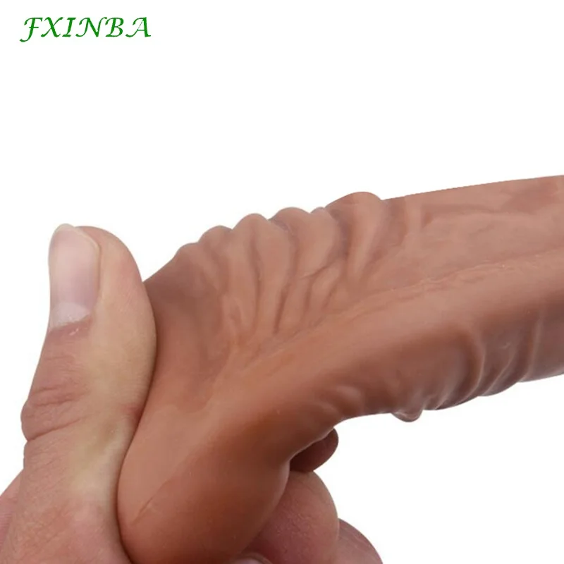 FXINBA 14cm Realistic Penis Sleeve Extender Cock Sleeve Extended Dick Enlargement Reusable Condom Sex Product Toy For Men Couple