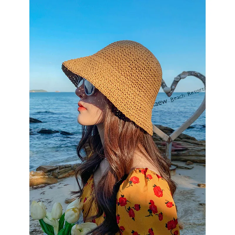 2021 New Women\'s bucket hat Cap female women\'s summer hats braided straw hat Fishing hat hat elegant for women Beach Straw hat