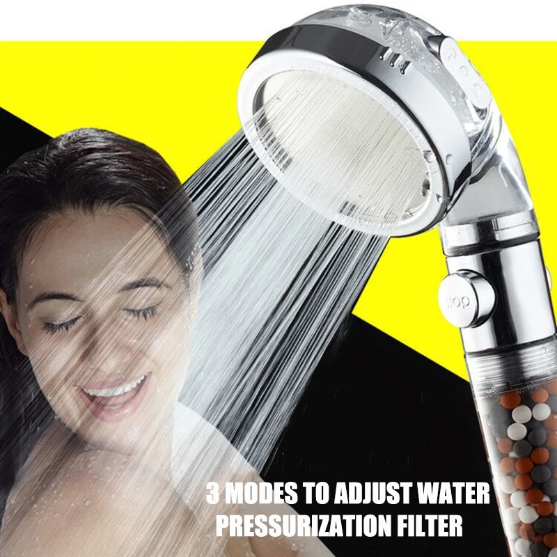 One Button To Stop Shower Heads Water Saving Skin Care Hand Held Shower SPA  Adjustable 4 Function High Pressure Shower Head