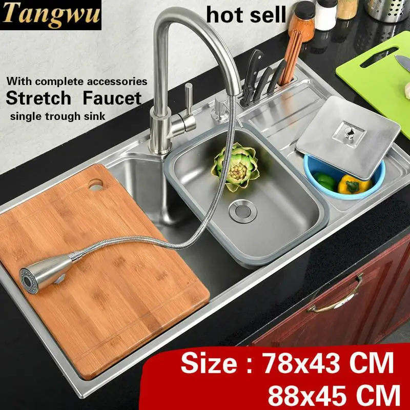 

Free shipping Standard luxury kitchen single trough sink food fashion grade 304 stainless steel big hot sell 780x430/880x450 MM