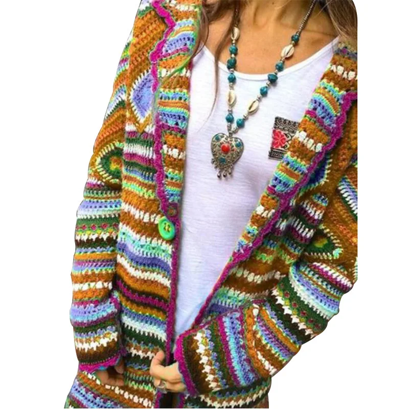 Women's Printed Cardigan Sweater Loose Velvet Thick Cardigan Female Autumn Full Sleeve Long Sweater Colorful Coat 2020 Fashion