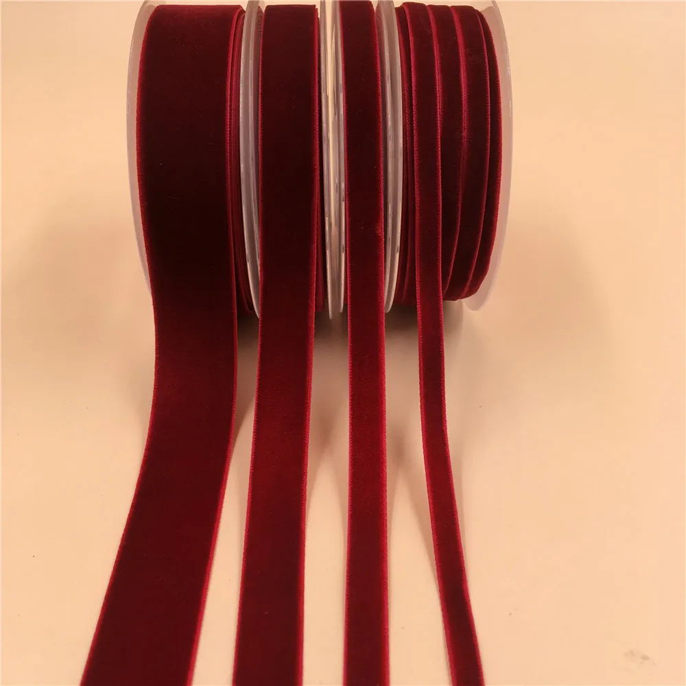 

6/9/16mm Single Face Dark Red Velvet Ribbon for Handmade Gift Bouquet Wrapping Supplies Home Party Decoration ChristmasTape