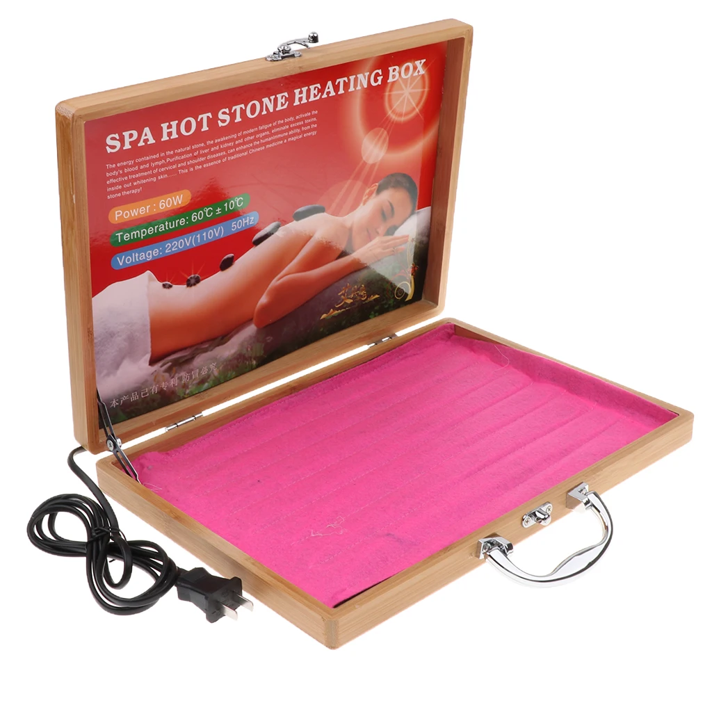 Hot Stones Massage Heater Box - Electric Spa Portable Heated Rocks Massage Warmer - Heat Rock Massaging Wooden Heating Case