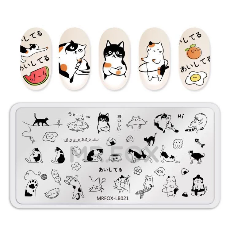 MRFOX Template Cat Animal Face LINE Designs Nail Stamping Plate Image Manicure Artist Nail Kit Beauty Design Women Breast