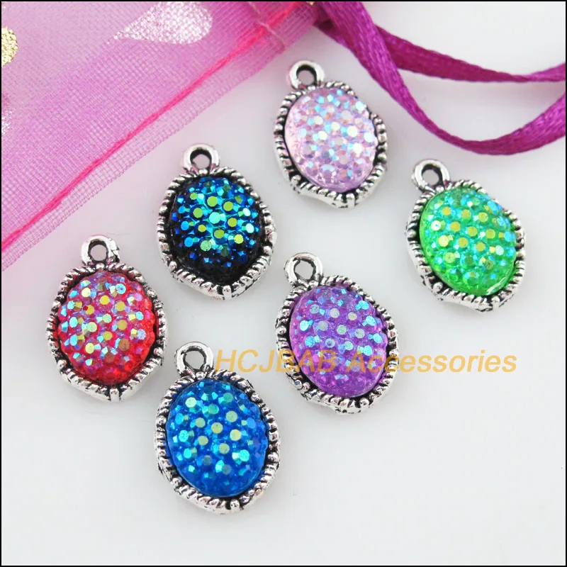 24 New Oval Scales Resin Mixed Charms Antiqued Bronze Pendants 11x15.5mm