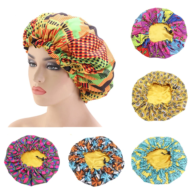 New Extra large Satin Lined Bonnets women African pattern print fabric Ankara bonnets Night Sleep Hat Ladies Turban