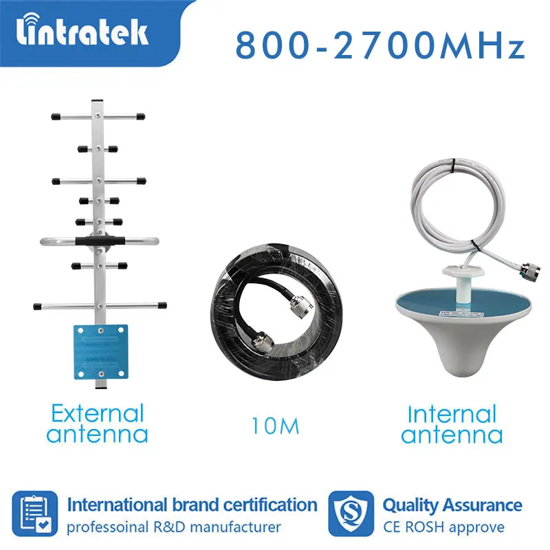 Lintratek GSM 900mhz 1800 2100 2600 700 800 booster accessories signal amplifier 2G 3G 4G  yagi antenna + celling +10m cable  s4