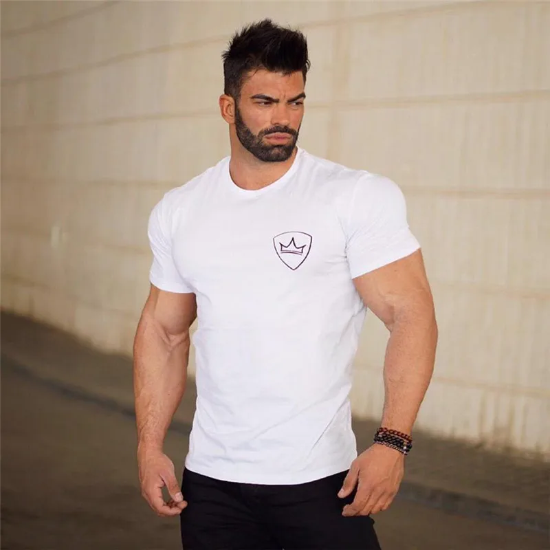 2024 Summer Sports T Shirt Men Fitness bodybuilding Shirt Tights Short Sleeve t shirt Men Tee Tops Cotton O-Neck gyms T-Shirt