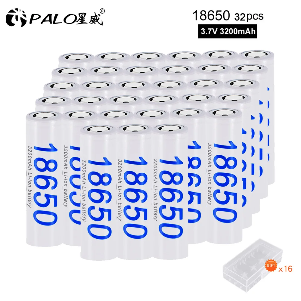 

32pcs 18650 NEW PALO 100% Original 18650 3200mah battery INR18650 High power discharge Rechargeable battery for Flashlight lamp