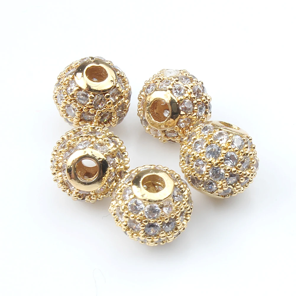 3pcs/lot Best Quality Brass micro pave cz Zirconia Round Heart Crown Shape Spacer Beads for DIY Jewelry Findings Accessories