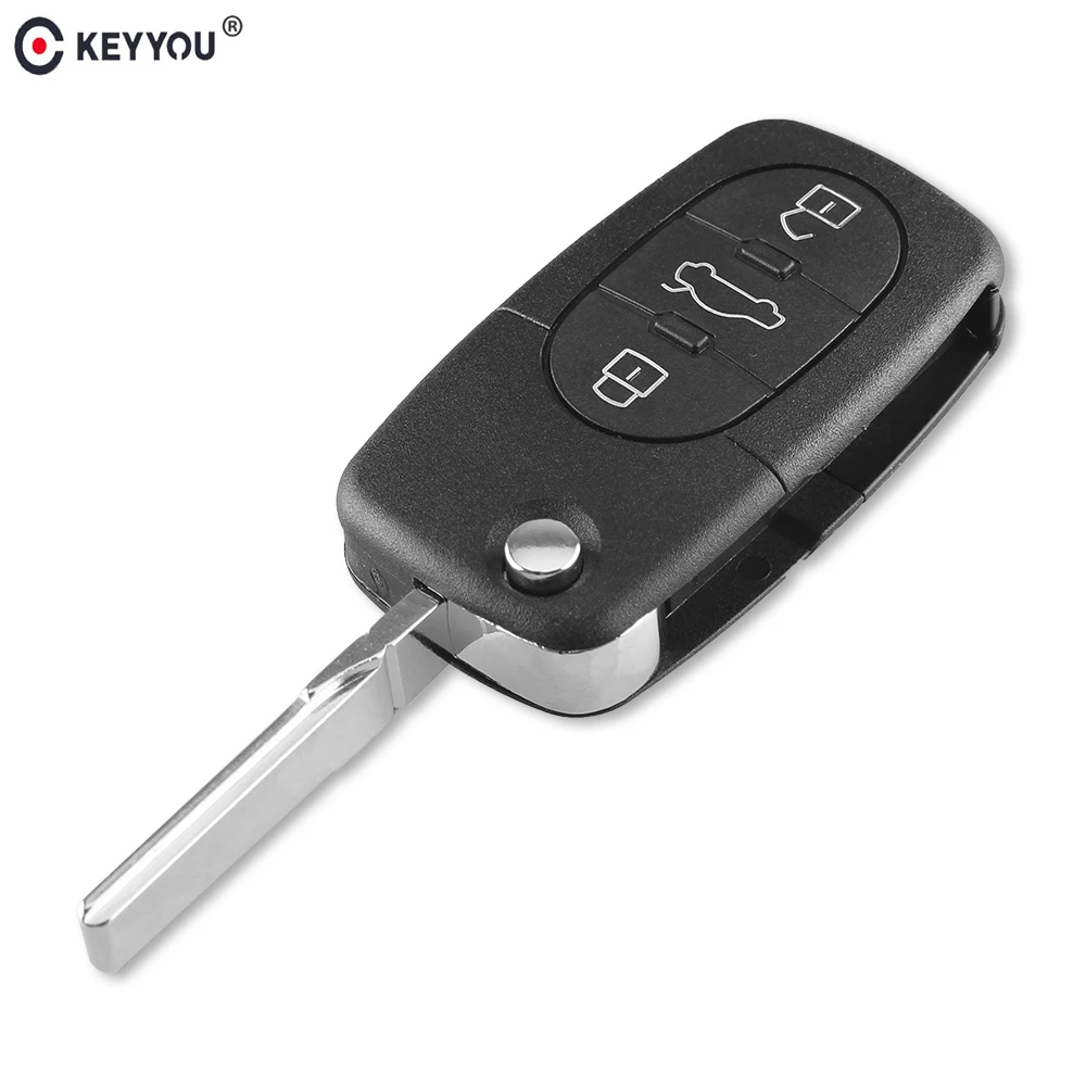 KEYYOU Replacement 3 Buttons Flip Folding Car Key Case Shell Fob For Audi TT A4 A6 A8 Quattro With Blade CR1620 Car Styling