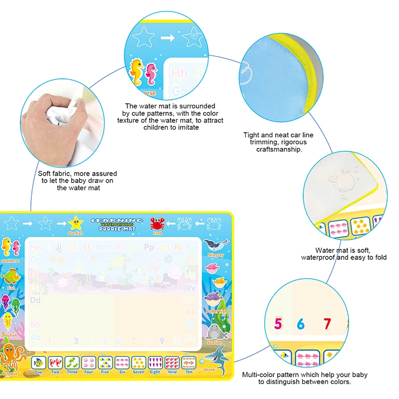 100x70cm Kids Magic Water Drawing Mat Ocean Life Theme Coloring Doodle Mat Painting Board Early Educational Toys Birthday Gift