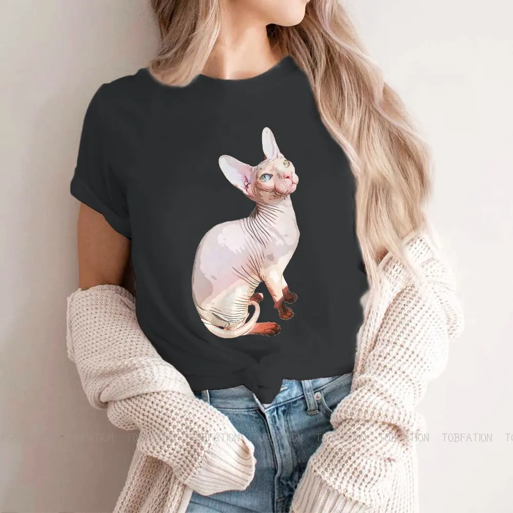 Blue Green Eye Beauty Sweet Girls Women T-Shirt Canadian Sphynx Cat Blusas Harajuku Casual Short Sleeve Vintage Oversized Tops