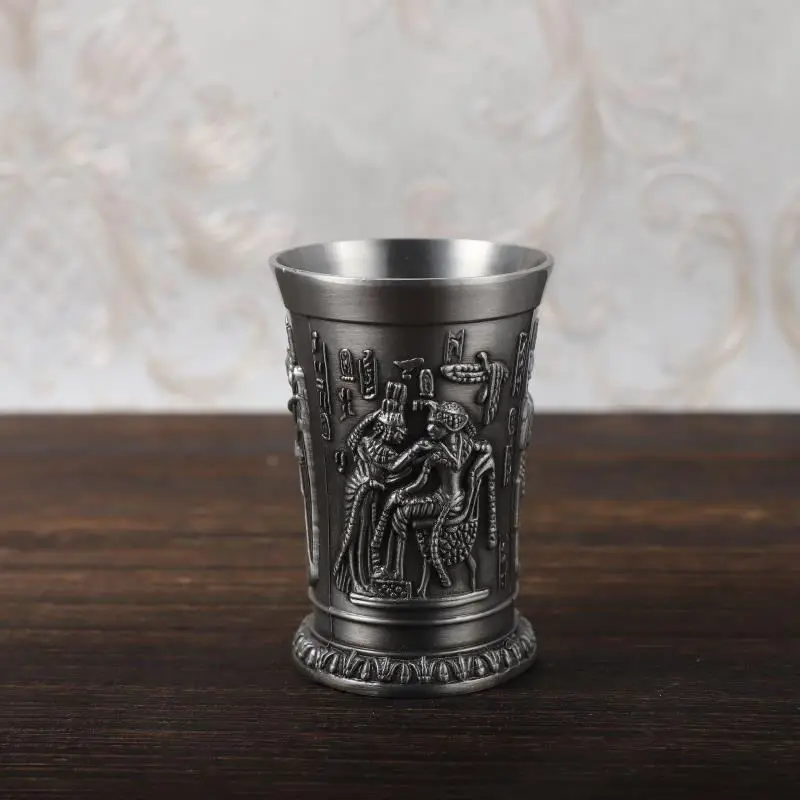 1pcs Egypt Myth Retro Copper Cup Bronze 3D Relief Wine Liquor Spirits Shot Glass Cleopatra Rameses Ra Shot Antique Glasses